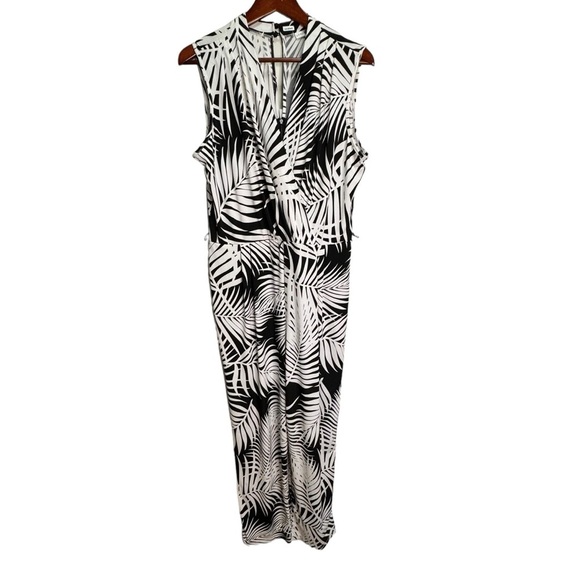 Sandra Darren Black & White Tropical Print Jumpsuit Size 12 - Picture 1 of 11